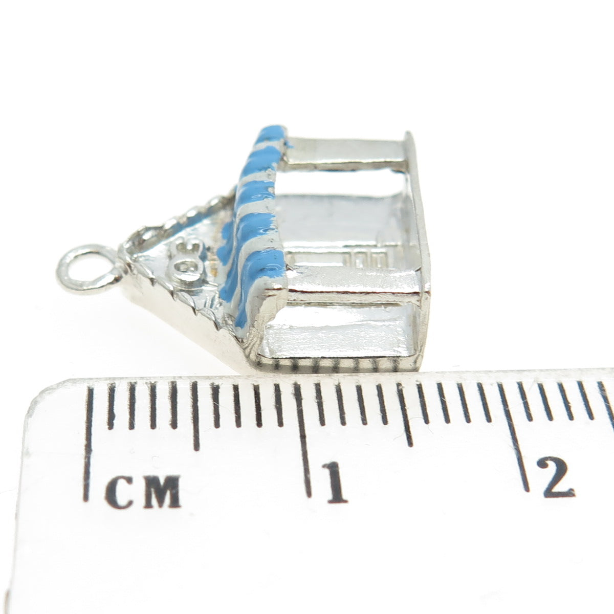 925 Sterling Silver Vintage Blue & White Enamel OG House Porch Charm Pendant