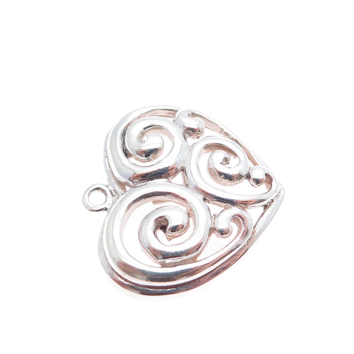 SX SALLY C 925 Sterling Silver Vintage Modernist Swirl Heart Charm Pendant