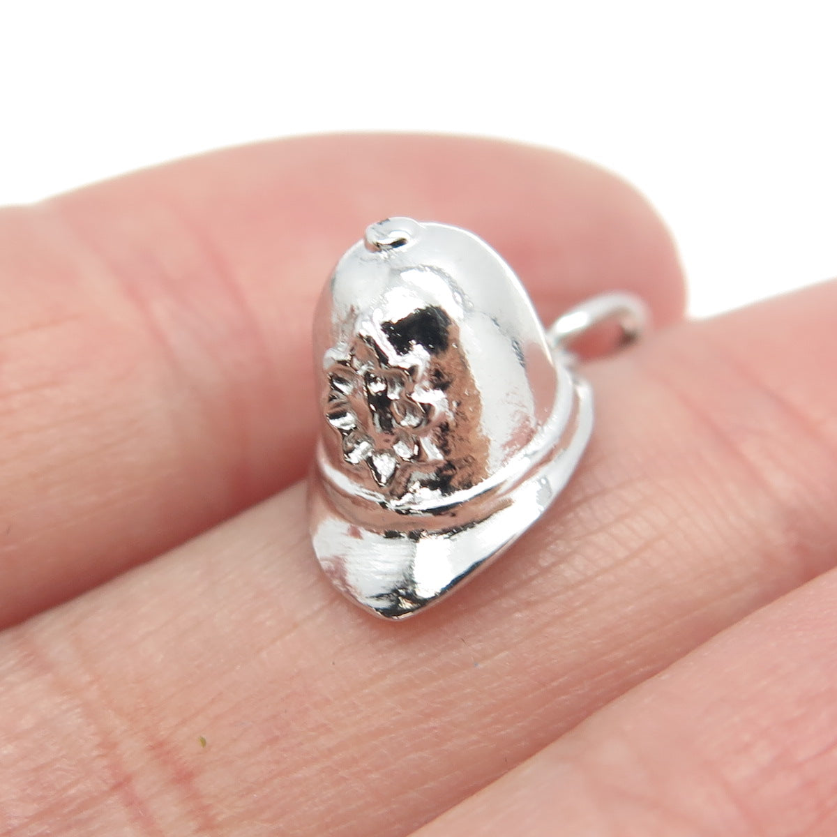 925 Sterling Silver Vintage Fireman's Helmet 3D Charm Pendant