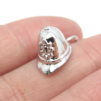 925 Sterling Silver Vintage Fireman's Helmet 3D Charm Pendant