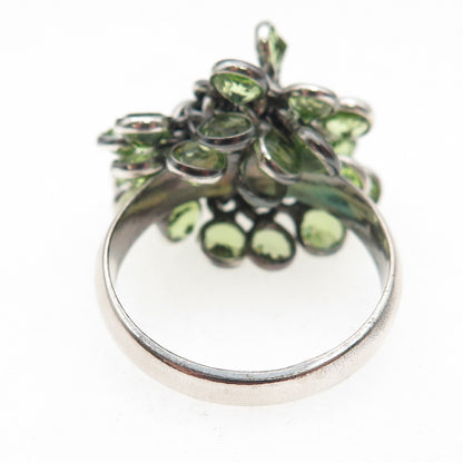 925 Sterling Silver Vintage Real Peridot Modernist Charm Ring Size 9.75