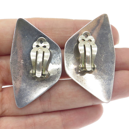 SAM LOVATO Old Pawn 925 Sterling Silver Vintage Lapis Tribal Clip On Earrings