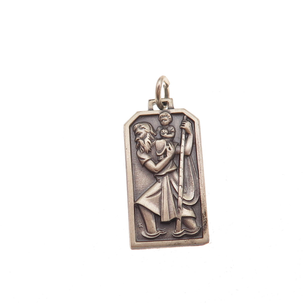 925 Sterling Silver Vintage St. Christopher Religious Oxidized Charm Pendant