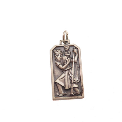 925 Sterling Silver Vintage St. Christopher Religious Oxidized Charm Pendant