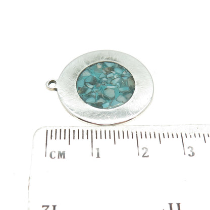 925 Sterling Silver Vintage Real Turquoise Inlay Round Pendant