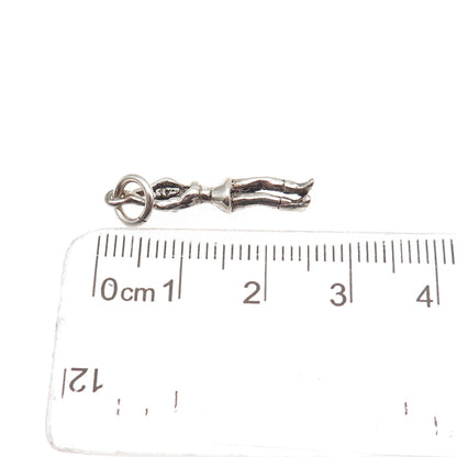 925 Sterling Silver Vintage Cheerleader Oxidized 3D Charm Pendant