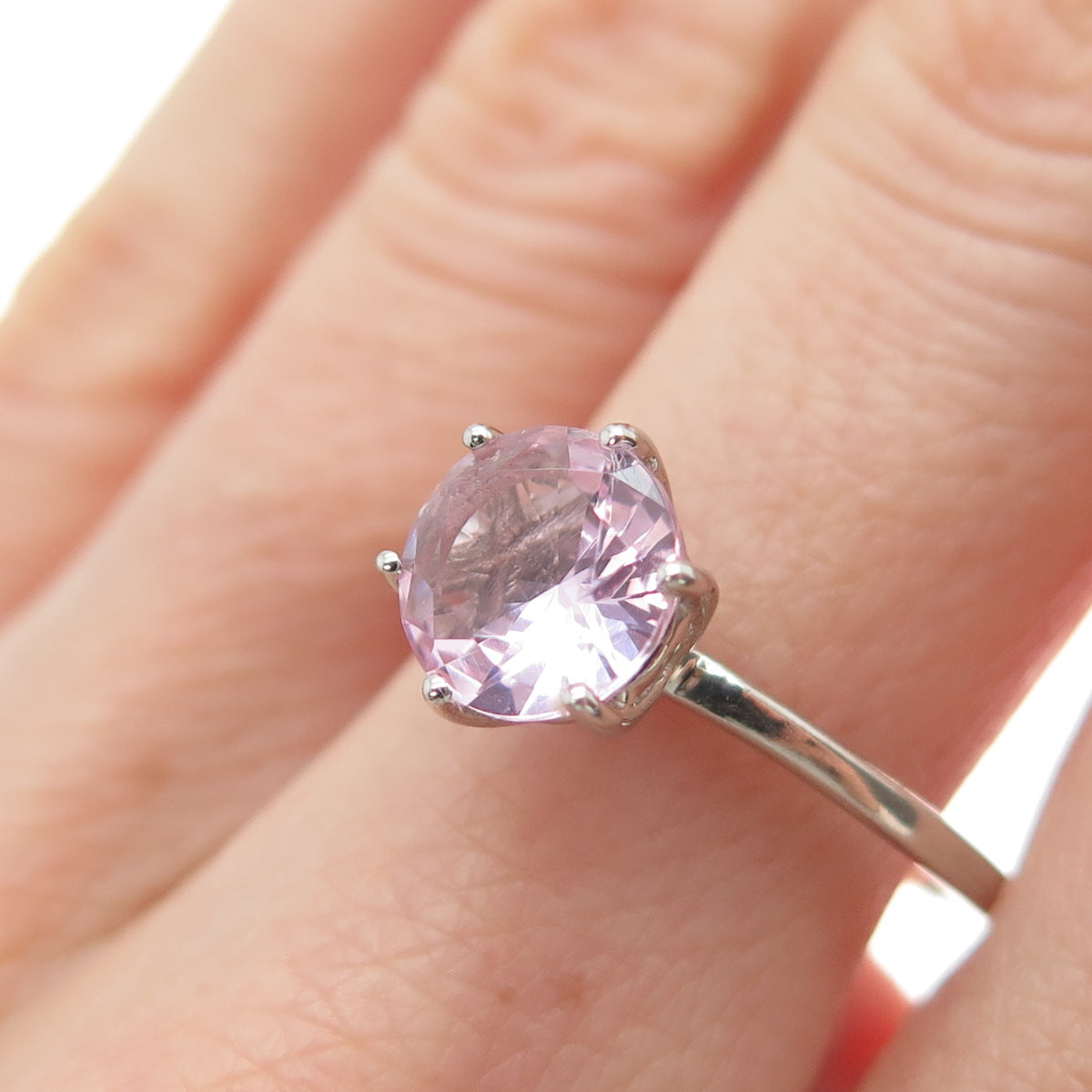 DAZZLERS 925 Sterling Silver Round-Cut Nano Pink Topaz Ring Size 9