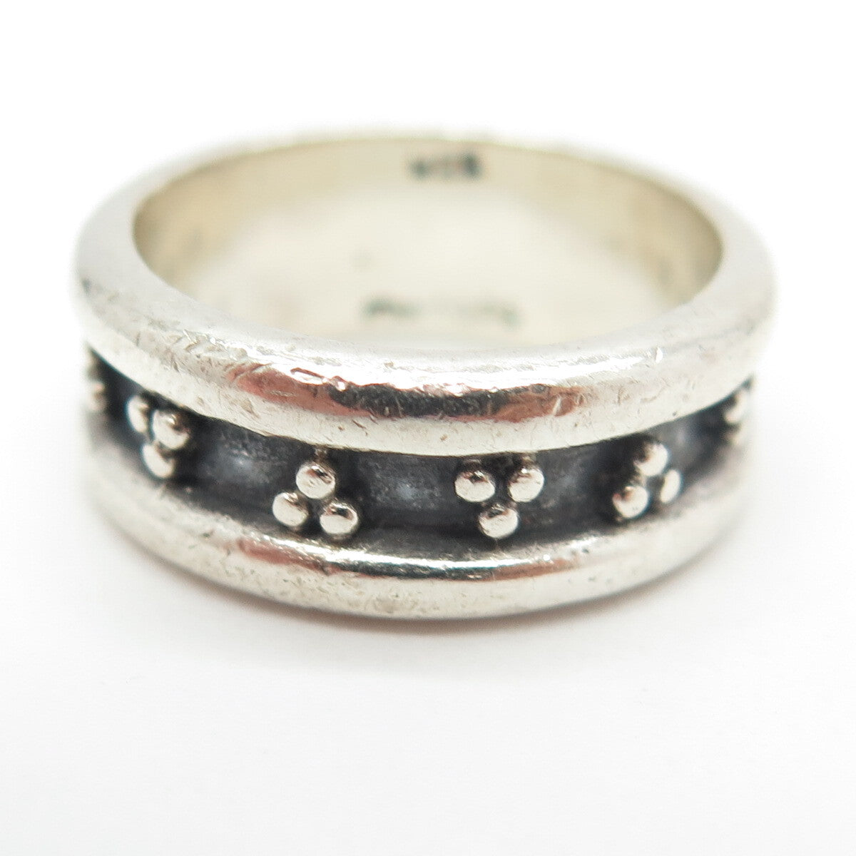 925 Sterling Silver Vintage Beaded Band Ring Size 7