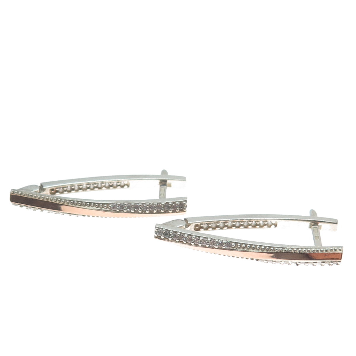 925 Sterling Silver & 9K Gold Vintage European Round-Cut C Z In & Out Earrings