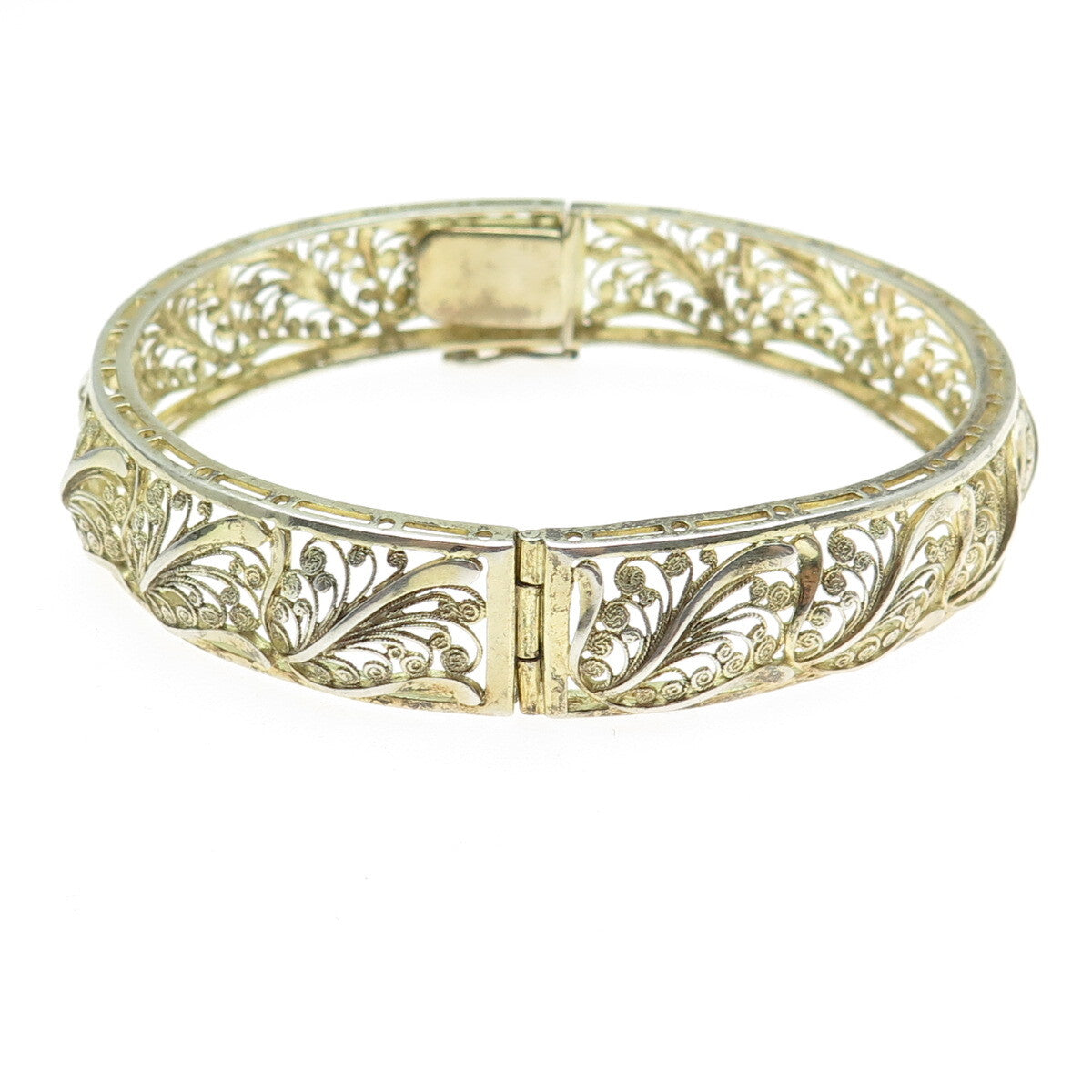 WILLI NONNENMANN 800 Silver Gold Plated Vintage Filigree Bangle Bracelet 7.5"