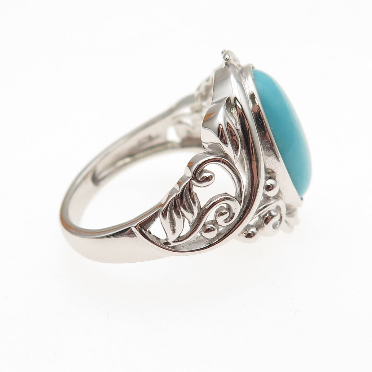 925 Sterling Silver Real Sleeping Beauty Turquoise Floral Ring Size 8.25