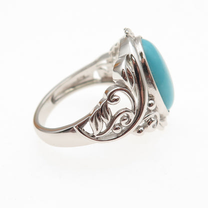 925 Sterling Silver Real Sleeping Beauty Turquoise Floral Ring Size 8.25
