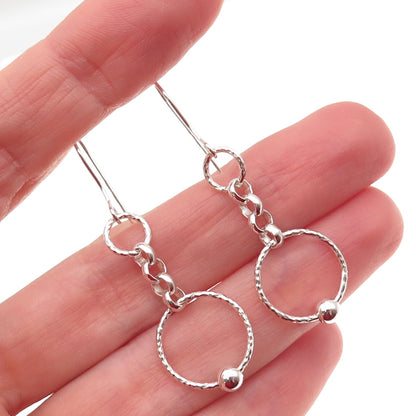 925 Sterling Silver Vintage Italy Ball Beaded Circle Dangle Earrings