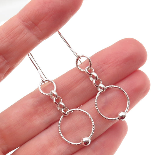 925 Sterling Silver Vintage Italy Ball Beaded Circle Dangle Earrings