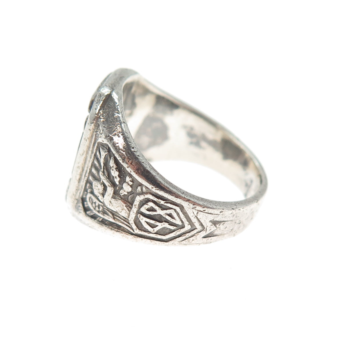 925 Sterling Silver Antique 1948 Enamel St. Louis School Oxidized Ring Size 6