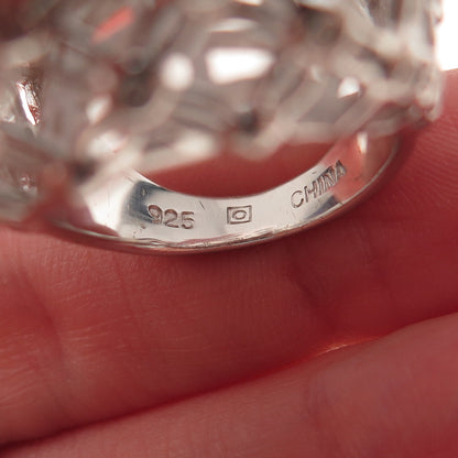 925 Sterling Silver Radiant & Round-Cut C Z Statement Ring Size 7