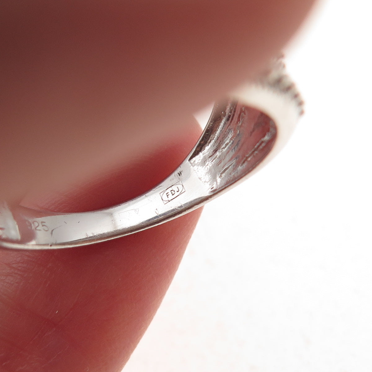 925 Sterling Silver Real Tapered Baguette & Round-Cut Diamond Ring Size 8