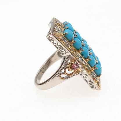 D'Joy Sterling Silver 2-Tone Sleeping Beauty Turquoise & Amethyst Ring Size 8.25