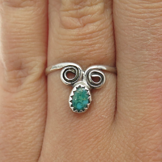 JOHN DELVIN NAVAJO Old Pawn Sterling Silver Vintage Turquoise Spiral Ring Size 7