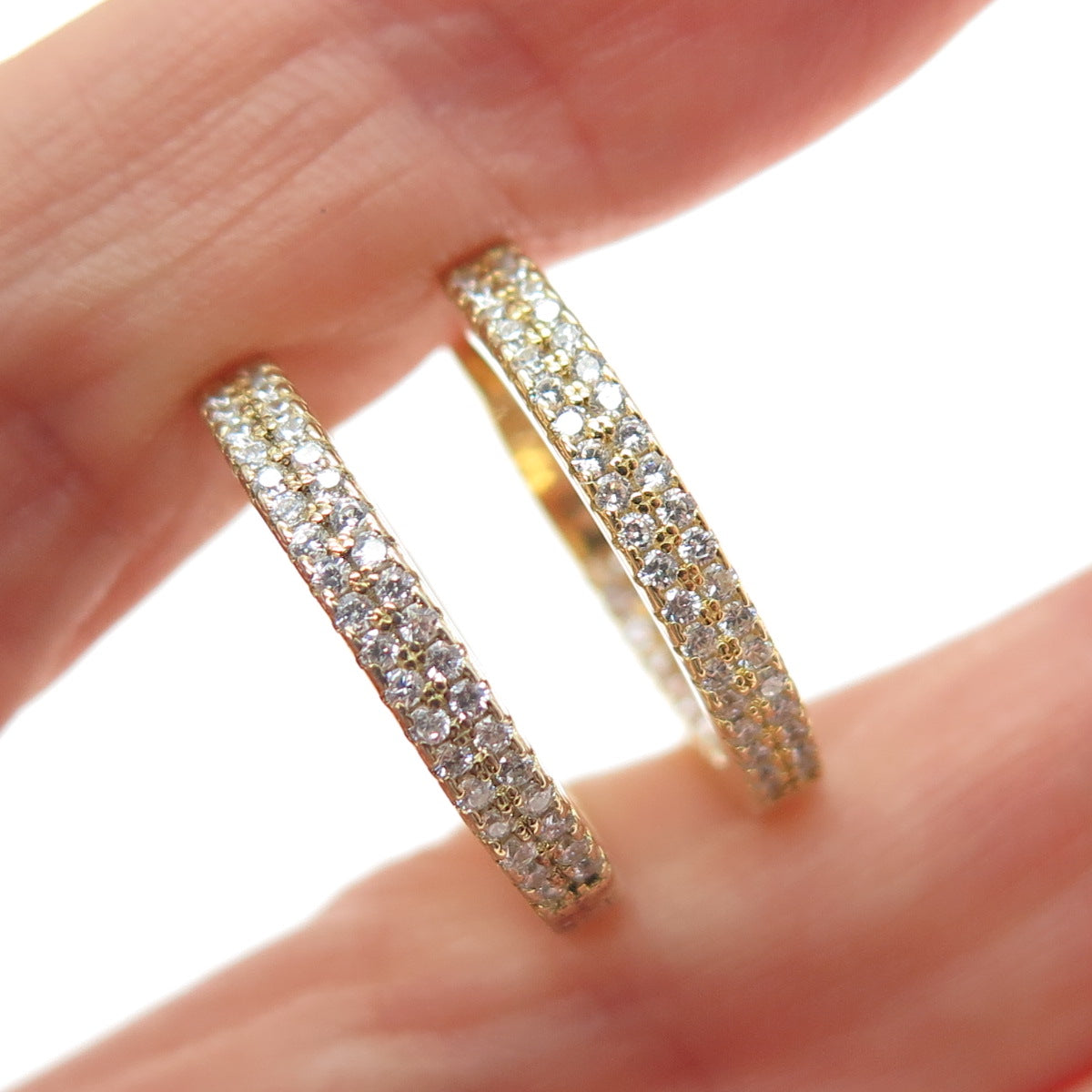 925 Sterling Silver Gold Plated Round-Cut C Z In & Out Hoop Earrings