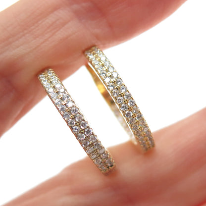 925 Sterling Silver Gold Plated Round-Cut C Z In & Out Hoop Earrings