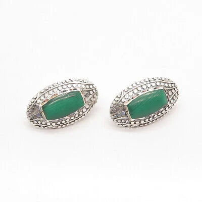 925 Sterling Silver Vintage Real Malachite Gemstone Dots Earrings