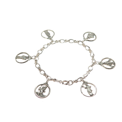 CREED 925 Sterling Silver Antique Art Deco Religious Charms Bracelet 6.5"