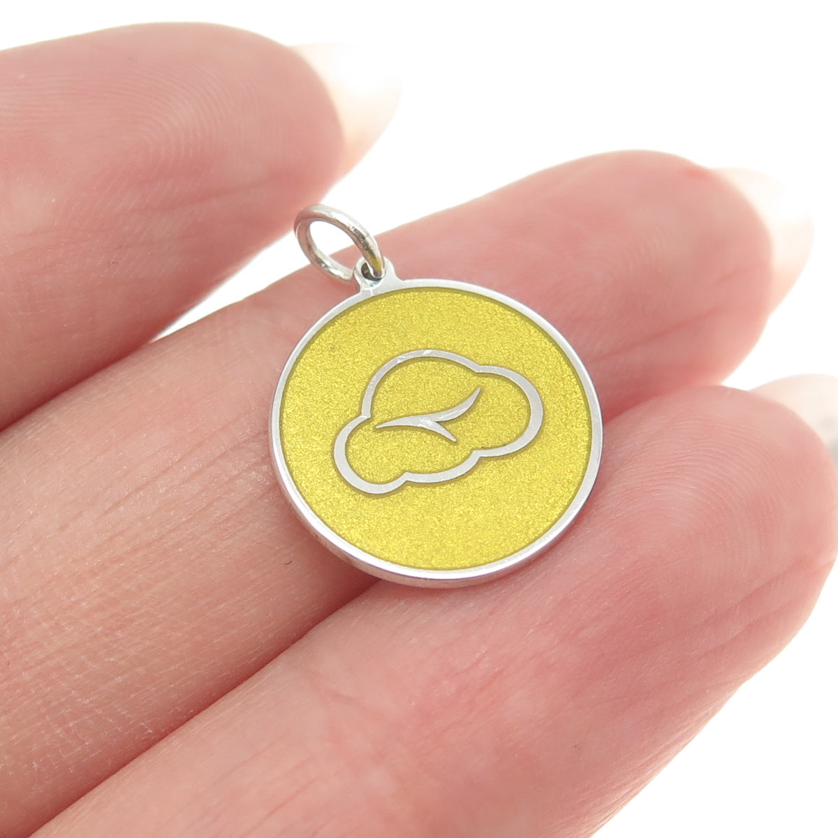 925 Sterling Silver Yellow Enamel Bird Cloud Charm Pendant