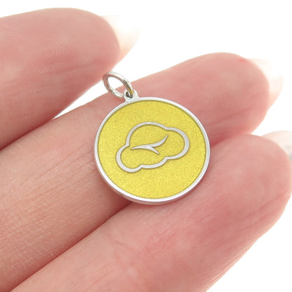 925 Sterling Silver Yellow Enamel Bird Cloud Charm Pendant