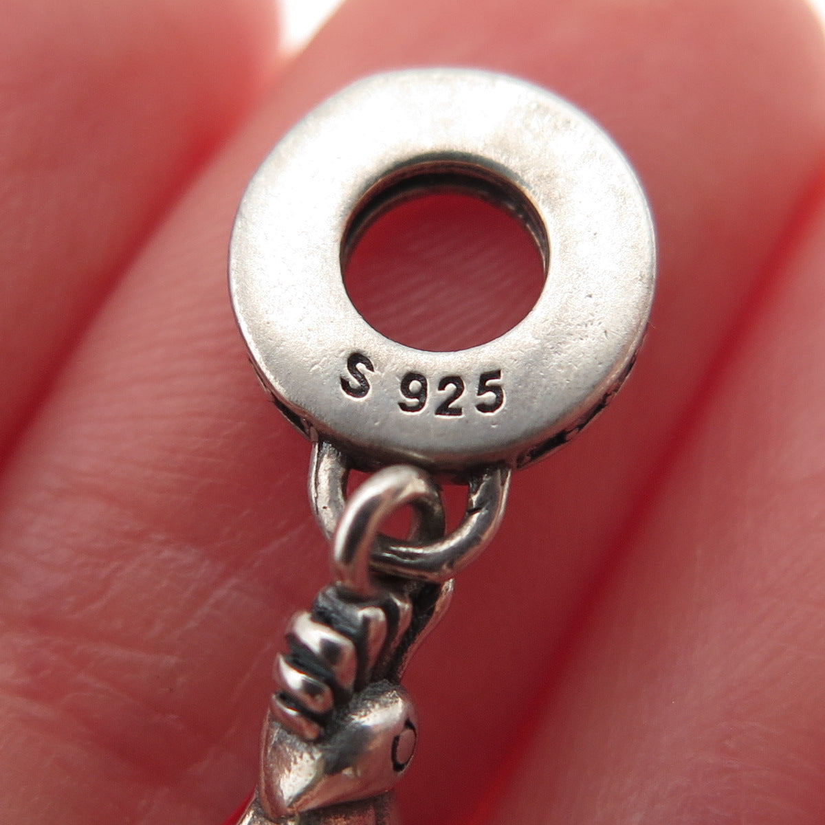 925 Sterling Silver Enamel & C Z Parrot Bird Dangle Slide Charm