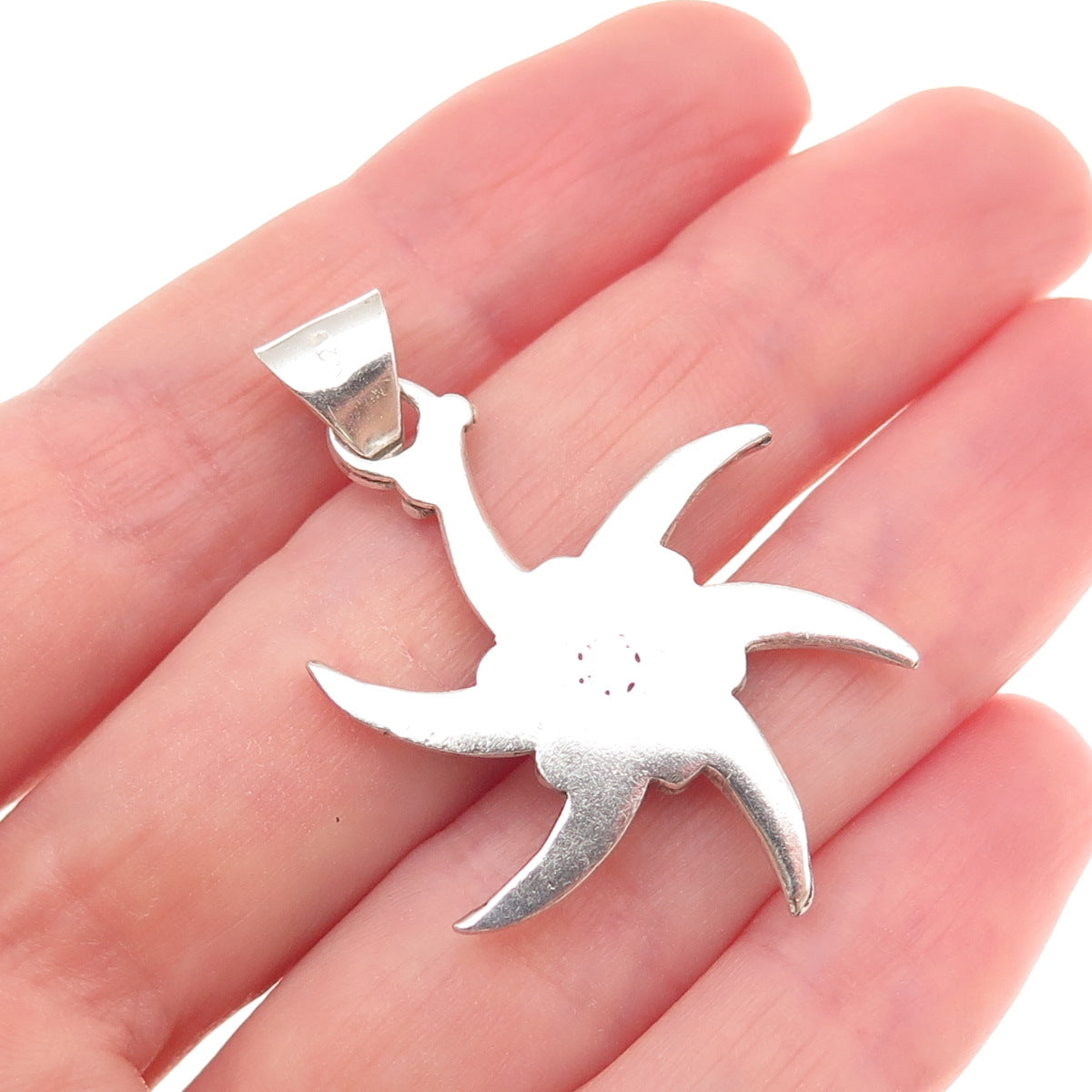 925 Sterling Silver Vintage Real Pearl Sunburst Oxidized Charm Pendant