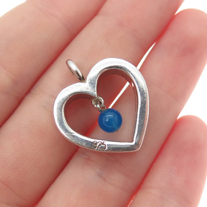 925 Sterling Silver Vintage Real Chalcedony Open Heart Minimalist Charm Pendant