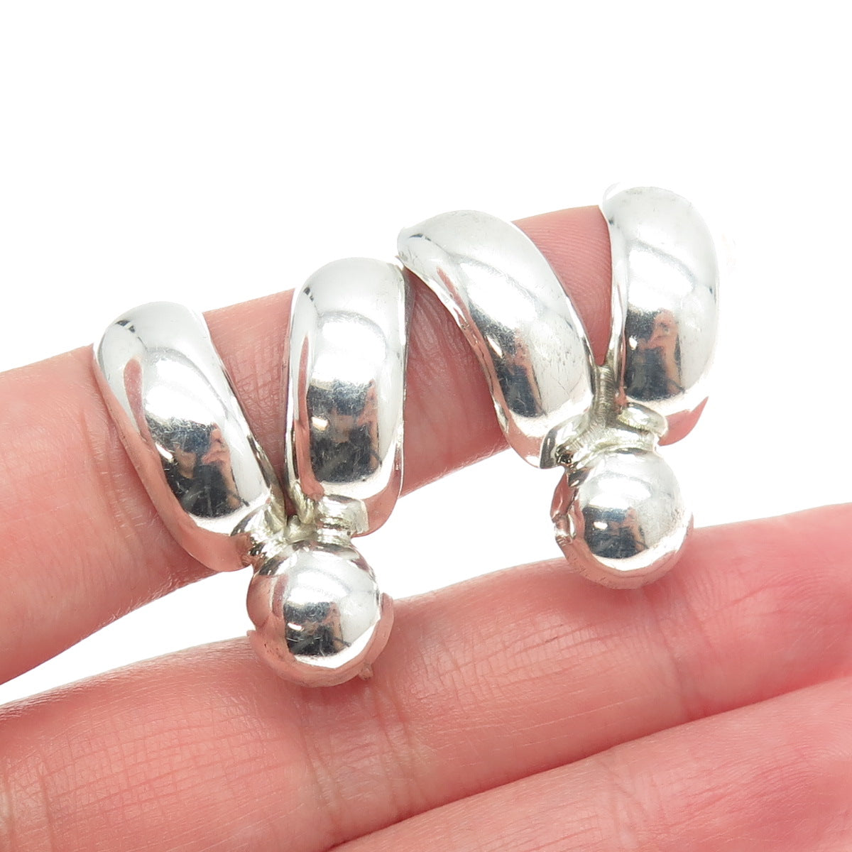 925 Sterling Silver Vintage Modernist Screw Back Earrings