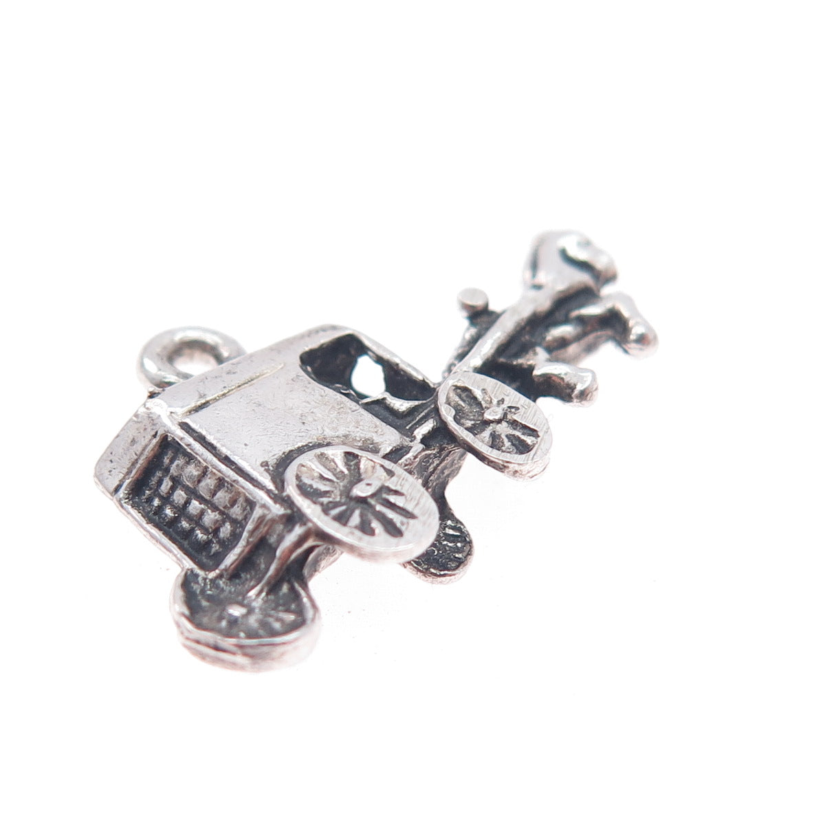 925 Sterling Silver Vintage Horse & Carriage Oxidized Charm Pendant