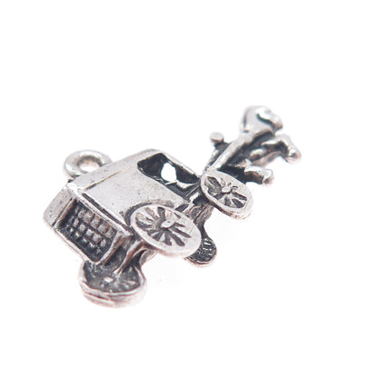 925 Sterling Silver Vintage Horse & Carriage Oxidized Charm Pendant