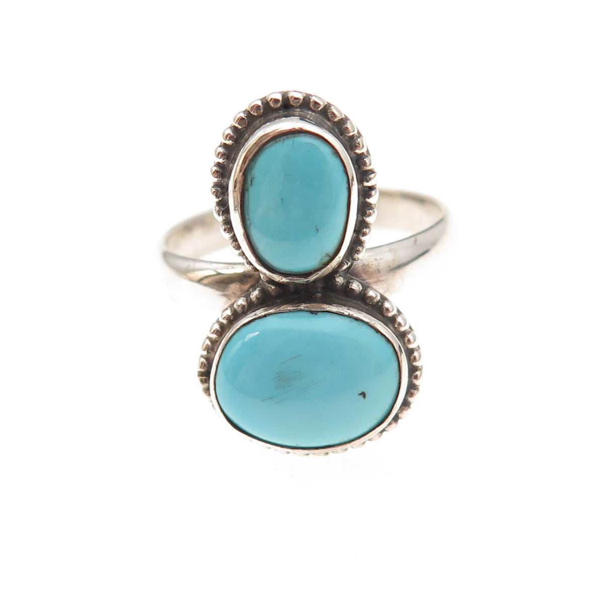 925 Sterling Silver Vintage Real Tyrone Turquoise Oxidized Ring Size 8.25