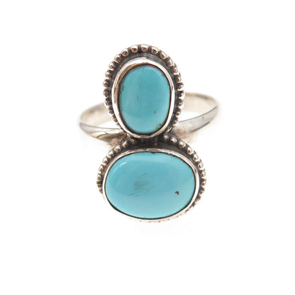 925 Sterling Silver Vintage Real Tyrone Turquoise Oxidized Ring Size 8.25