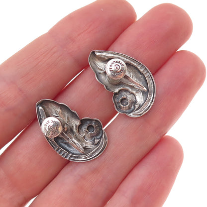 Danecraft 925 Sterling Silver Antique Art Deco Floral Screw Back Earrings