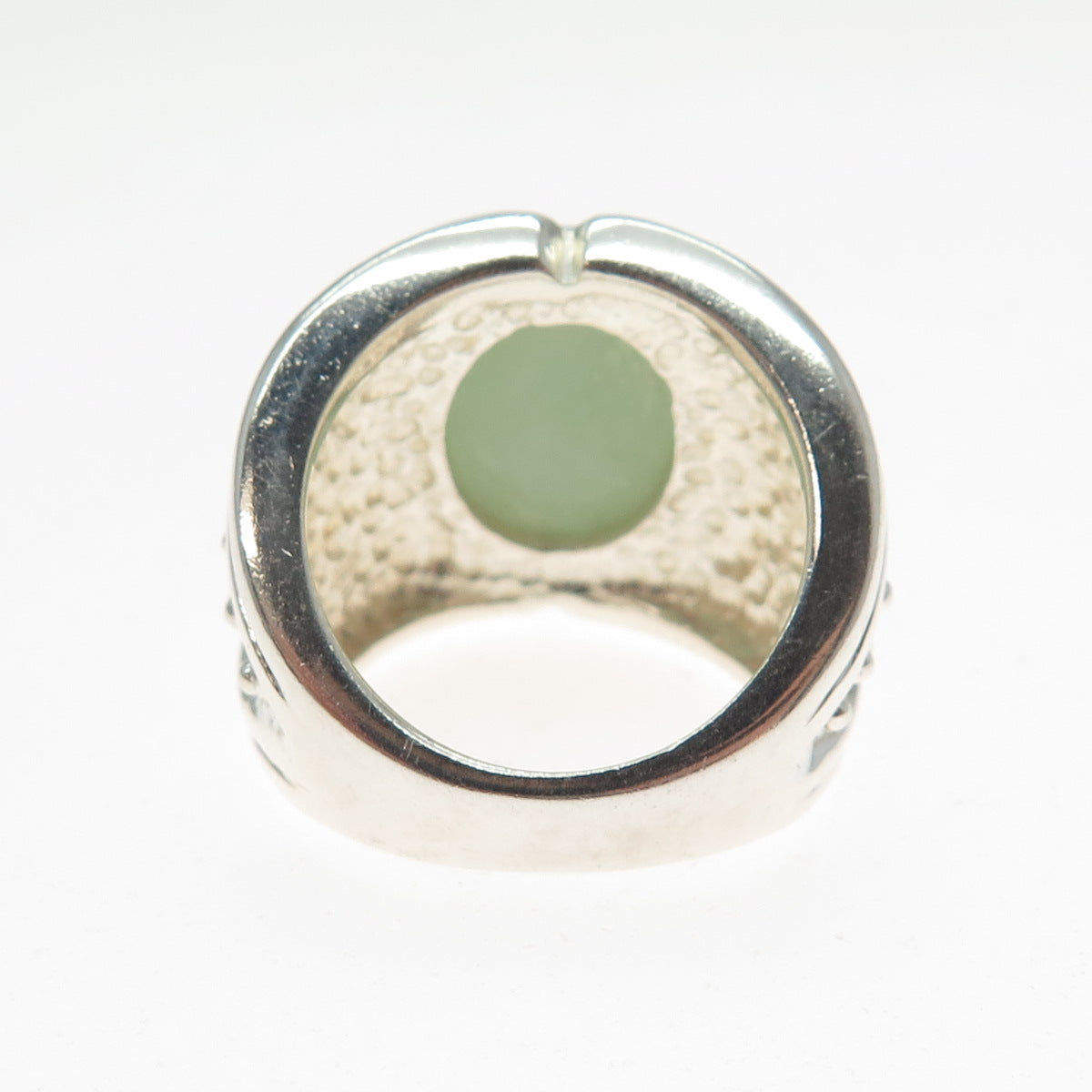 925 Sterling Silver Vintage WW Hong Kong Real Jade Modernist Ring Size 5