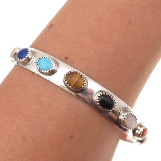 Lenora Begay Navajo Old Pawn 925 Sterling Vintage Multi-Gem Bangle Bracelet 8"