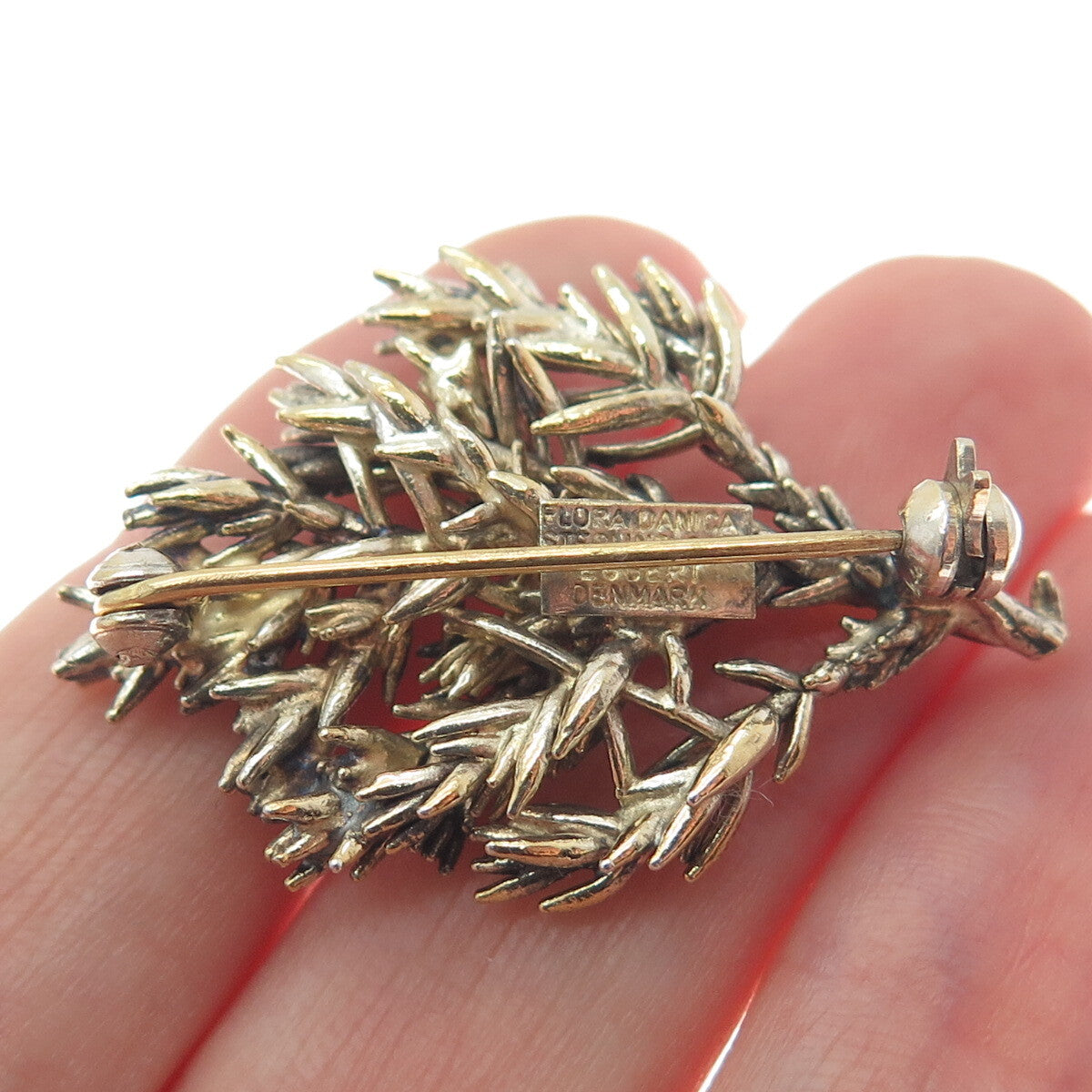 EGGERT 925 Sterling Silver Gold Plated Vintage Denmark Flora Danica Pin Brooch