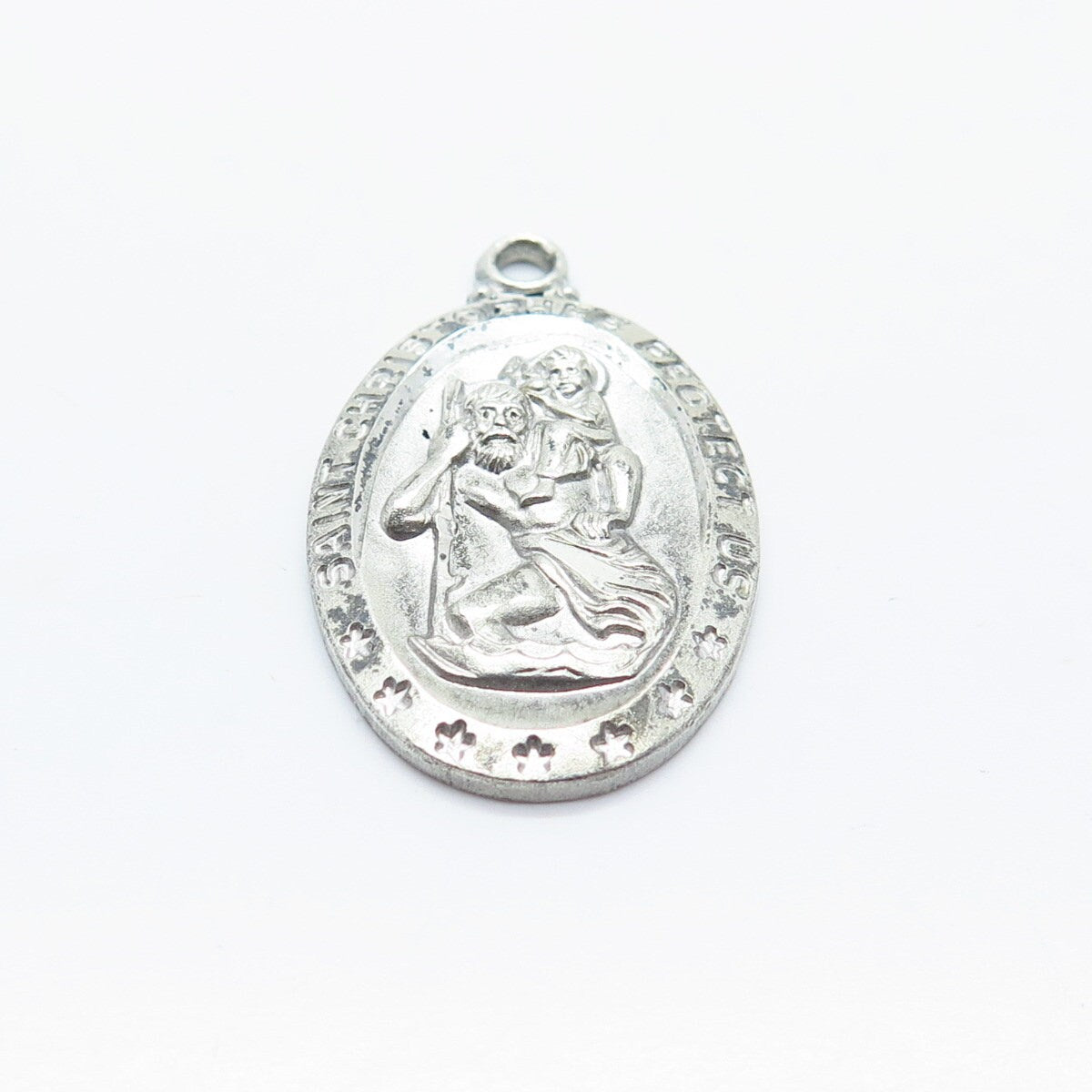 925 Sterling Silver Antique St. Christopher Religious Pendant