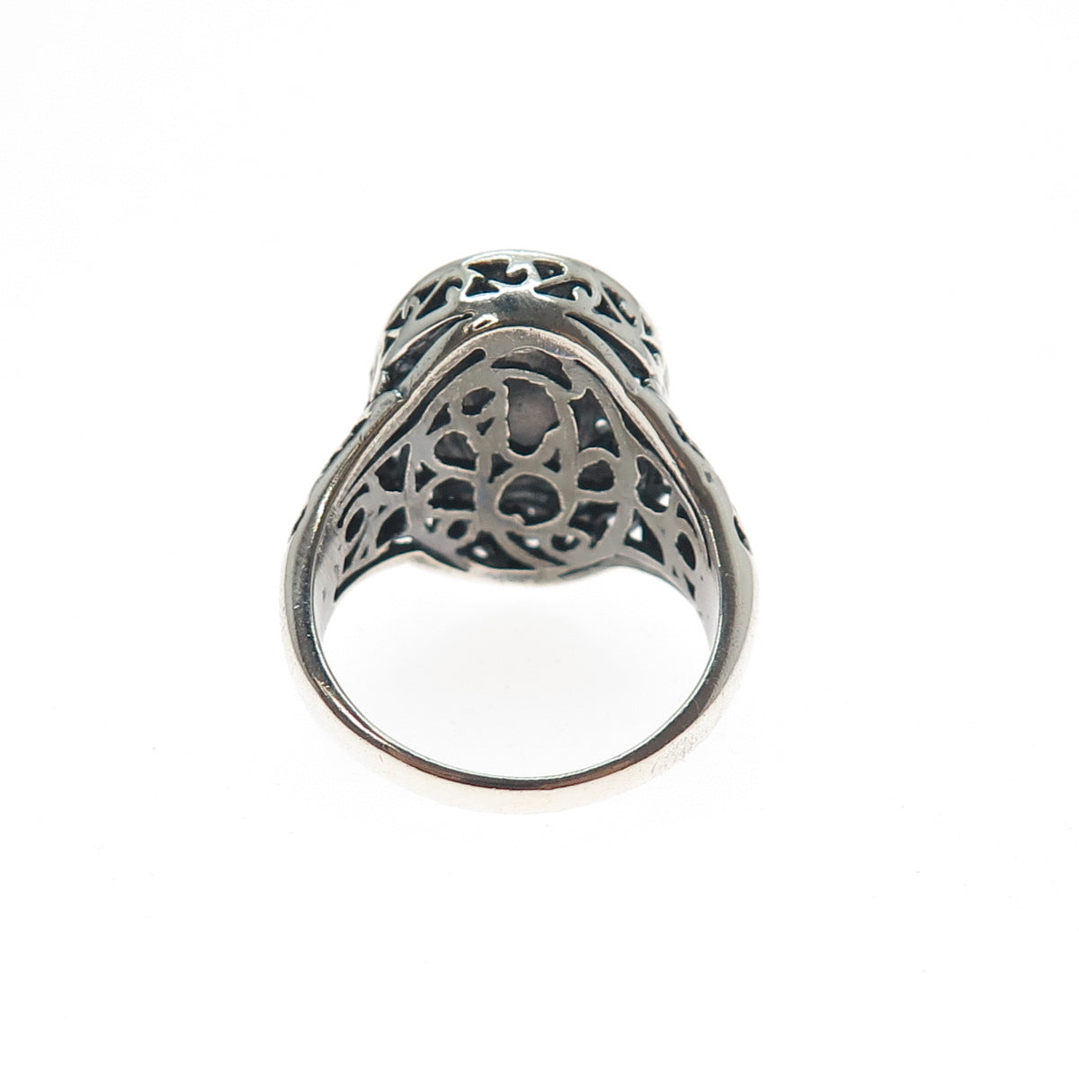 925 Sterling Silver Vintage Real MOP Modernist Swirl Ring Size 7.25