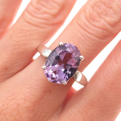 Kabana 925 Sterling Silver Vintage Real Oval-Cut Amethyst Ring Size 10