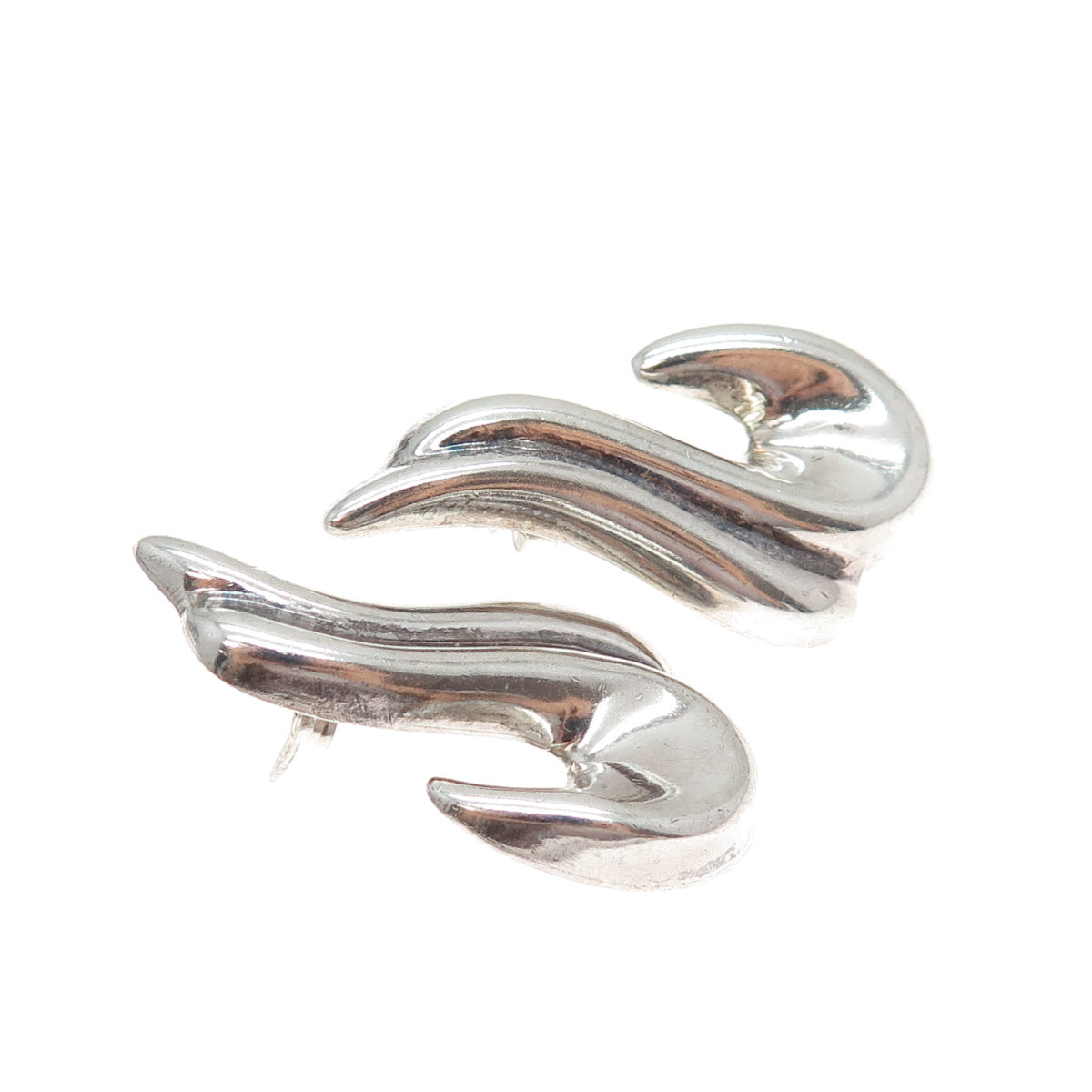 925 Sterling Silver Vintage Mexico Modernist Dolphin Oxidized Earrings