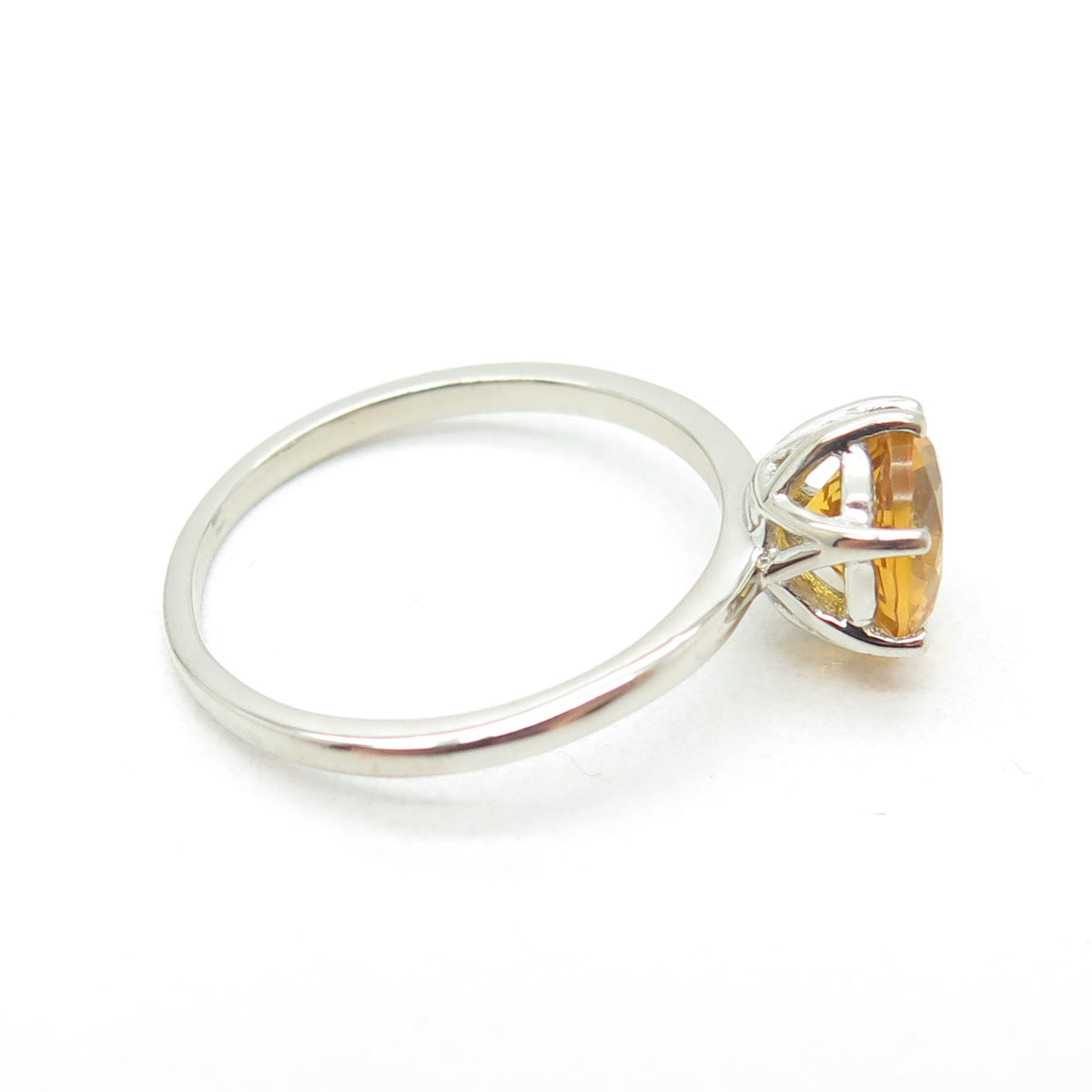 DAZZLERS 925 Sterling Silver Real Round-Cut Citrine Ring Size 8