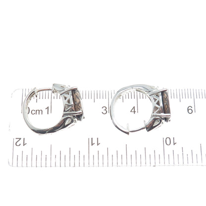 ROSS SIMONS 925 Sterling Silver Vintage Real Smoky Quartz Hoop Earrings