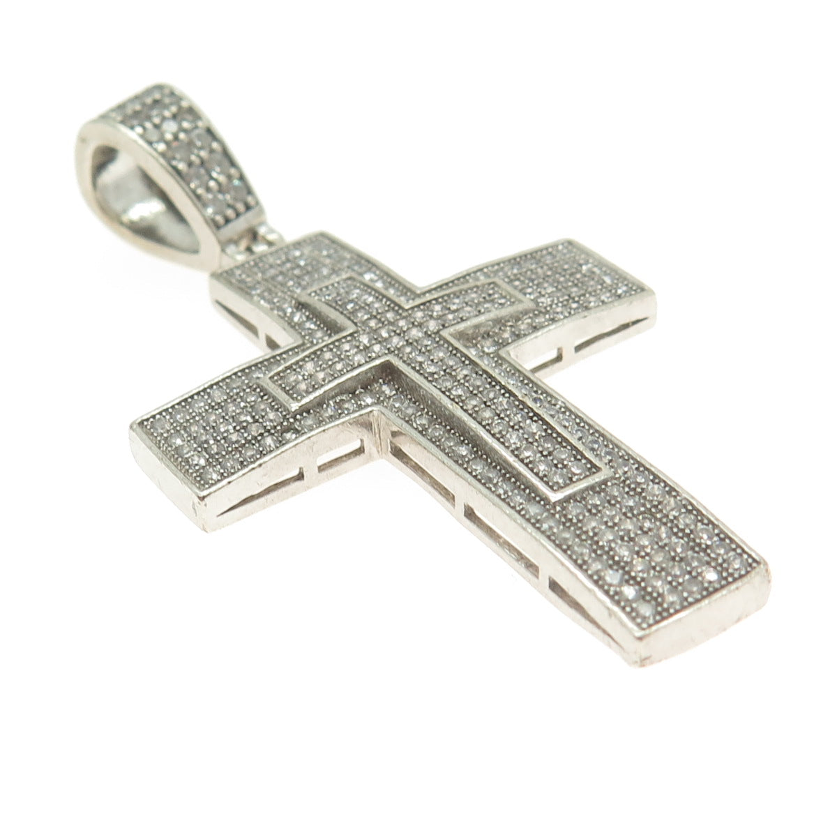 925 Sterling Silver Round-Cut C Z Cross Pendant