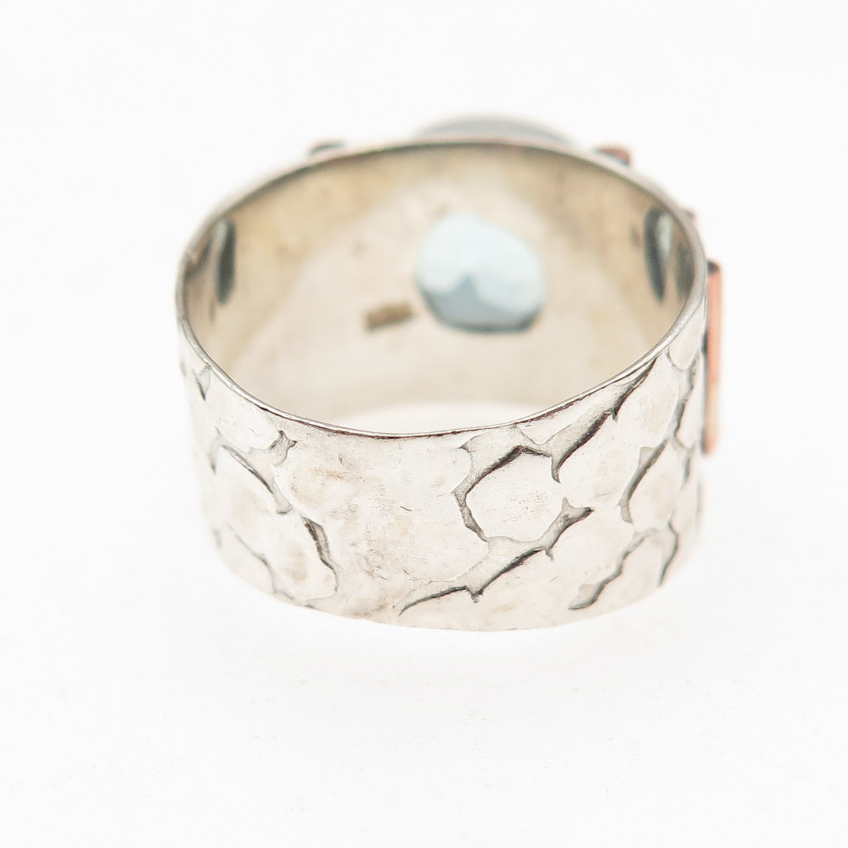 925 Sterling Silver 2-Tone Vintage Blue C Z Modernist Oxidized Ring Size 6.25