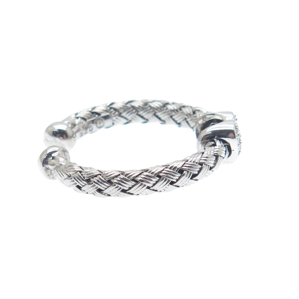 925 Sterling Silver Real Round-Cut Diamond Adjustable Woven Ring Size 6.75